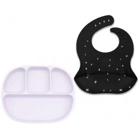 Набір силіконовий посуд 2Life D1 та слинявчик Чорний/Світло-рожевий (v-11774) (1248019)