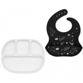 Набір посуд 2Life D14 та слинявчик космос Чорний/Білий (v-11766) (1248015)