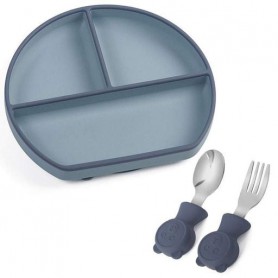 Силіконова трисекційна тарілка 2Life Y21 та металеві прилади Y10 Темно-блакитний з синім (v-11547) (1251247)