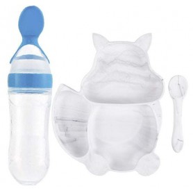 Набір силіконова 3-х секційна тарілка ложка 2Life Y1 3 шт Білий/Синій (vol-10018) (1250680)