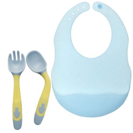 Силіконовий слинявчик та термочутлива ложка вилка 2Life 3 предмети Блакитний (vol-10511) (1250882)