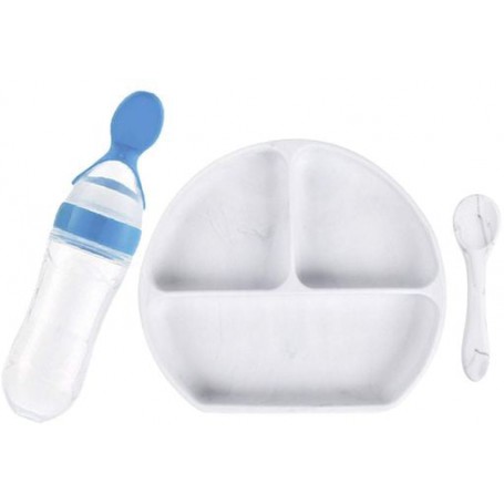 Набір силіконова напівкругла 3-х секційна тарілка ложка пляшка-ложка 2Life Y1 3 шт Білий (vol-10023) (1251231)