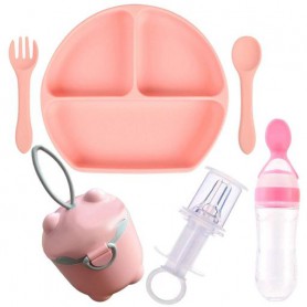 Набір силіконова тарілка ложка вилка контейнери-снеки шприц-дозатор пляшка-ложка 2Life Y12 6 шт Персиковий (vo-9905) (1252094)
