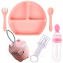 Набір силіконова тарілка ложка вилка контейнери-снеки шприц-дозатор пляшка-ложка 2Life Y12 6 шт Персиковий (vo-9905) (1252094)