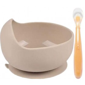 Набір силіконова кругла тарілка для перших страв та ложка 2Life Y24 2 шт Бежева (vol-10168) (1251008)