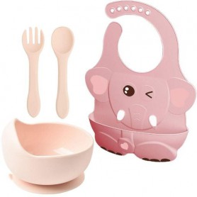 Набір 2Life тарілка та прибори Y4 і слинявчик 4D Слонік Рожевий (v-11928) (1248075)