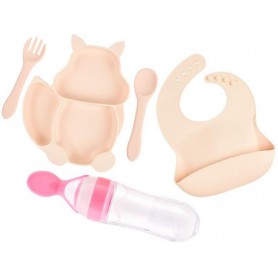 Набір силіконова секційна тарілка у формі білки слинявчик ложка вилка пляшка-ложка 2Life Y4 Персиковий (vol-9931) (1252377)