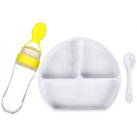 Набір силіконова напівкругла 3-х секційна тарілка ложка 2Life Y1 3 шт Білий (vol-10024) (1250684)