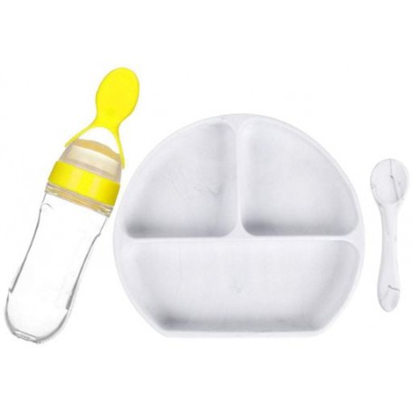 Набір силіконова напівкругла 3-х секційна тарілка ложка 2Life Y1 3 шт Білий (vol-10024) (1250684)