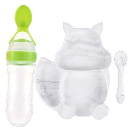 Набір силіконова 3-х секційна тарілка ложка 2Life Y1 3 шт Білий/Салатовий (vol-10017) (1250678)