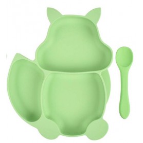 Набір силіконова трисекційна тарілка у формі білки ложка 2Life Y3 2 шт Салатовий (vol-10002) (1250675)