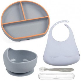 Набір посуду 2Life Тарілка Y25/18 та слинявчик Сірий (v-12046) (1248106)