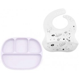 Набір силіконовий посуд 2Life D1 та слинявчик космос Світло-рожевий/Білий (v-11777) (1248022)