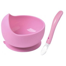 Набір силіконова кругла тарілка 2Life Y8 для перших страв та ложка Рожевий (vol-10286) (1250730)