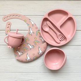 Набір посуду з силікону для дітей RNSPH img_e9089 рожевого кольору Newsun new (1246373)