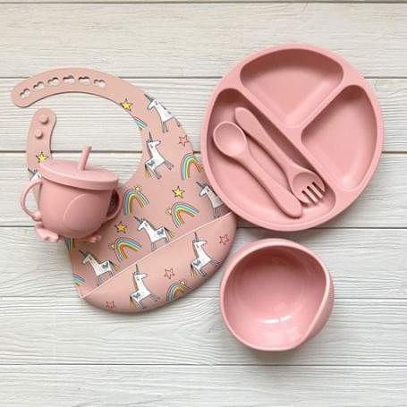 Набір посуду з силікону для дітей RNSPH img_e9089 рожевого кольору Newsun new (1246373)