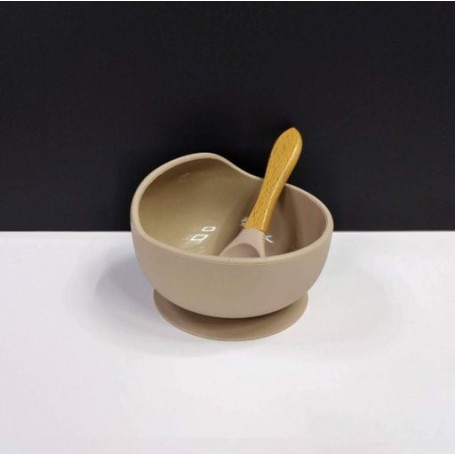 Силиконовая миска и ложка A-PLUS для ребенка Набор 2 в 1 для прикорма Бежевый 2207 (1251493)