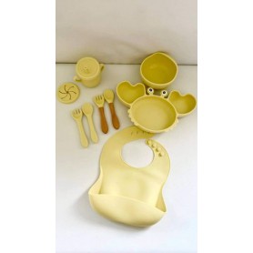 Силиконовый набор детской посуды для первого прикорма – 8 предметов, цвет Желтый (1248443)