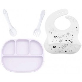 Набір силіконовий посуд 2Life D1 прилади Y1 та слинявчик космос Білий (v-11781) (1248029)