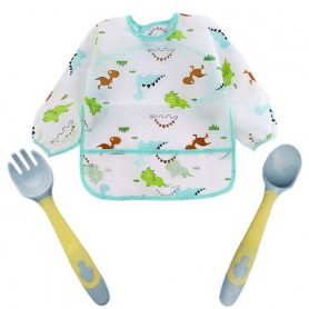 Набір 2Life слинявчик-нагрудник Динозаври та столові прилади Жовто-блакитний (1248004)