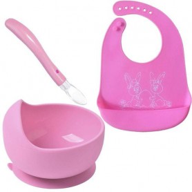 Набір посуду 2Life тарілка Y8 ложка та слинявчик Зайчик Рожевий (vol-10544) (1248190)