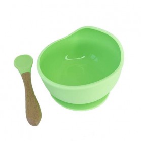 Силиконовая тарелка на присоске с деревянной ложкой MGZ-0103(Green) 300 мл Megazayka (1252421)