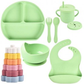 Набір силіконового посуду 2Life Y3 7 предметів та пірамідка Y18 Зелений (v-11819) (1248042)
