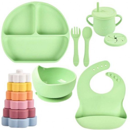 Набір силіконового посуду 2Life Y3 7 предметів та пірамідка Y18 Зелений (v-11819) (1248042)