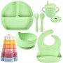 Набір силіконового посуду 2Life Y3 7 предметів та пірамідка Y18 Зелений (v-11819) (1248042)