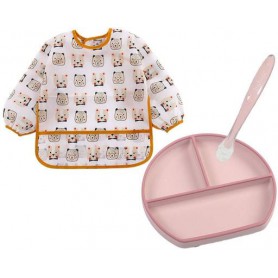 Комплект 2Life слинявчик-нагрудник Ведмедики та Набір посуду Y26/19 Рожевий (1248044)