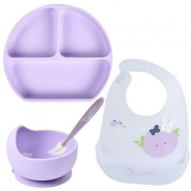 Набір дитячого посуду з приборами 2Life Y2 та слинявчик Фіолетовий (v-12057) (1248396)