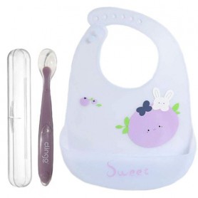 Силіконова ложка в кейсі та слинявчик 2Life Фіолетовий (v-11995) (1248386)