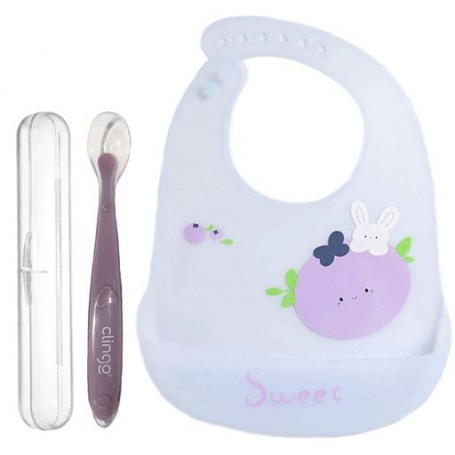 Силіконова ложка в кейсі та слинявчик 2Life Фіолетовий (v-11995) (1248386)