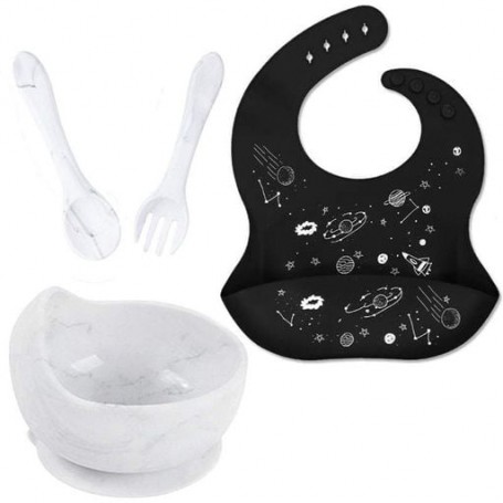 Набір посуду 2Life тарілка та прибори Y1 слинявчик космос Чорний/Білий (v-11757) (1248472)