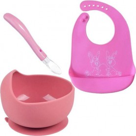 Набір посуду 2Life тарілка Y19 прибори та слинявчик Зайчик Рожевий (vol-10545) (1248191)
