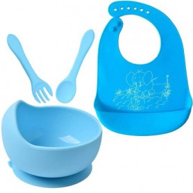 Набір посуду 2Life тарілка Y9 прибори та слинявчик Слоник Блакитний (vol-10542) (1248134)