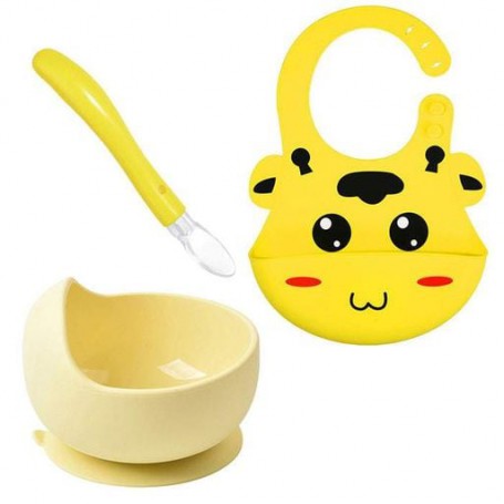 Набір силіконового посуду 2Life Y11 3D Жирафік 3 предмети Жовтий (vol-10404) (1250749)