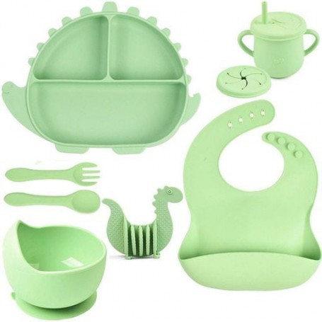 Набор детской посуды 2Life Волна Y3 8 предметів та прорізувач Динозавр Зелений (v-12048) (1248108)