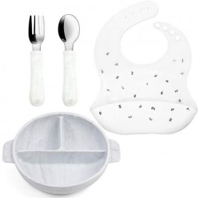 Набор детской посуды 2Life Волна тарілка та прибори Y1 та слинявчик Букви Білий (v-12068) (1248124)