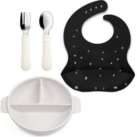 Набор детской посуды 2Life Волна тарілка та прибори Y23 та слинявчик Букви Чорний (v-12067) (1248123)