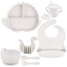Набор детской посуды 2Life Волна Y23 8 предметів та прорізувач Динозавр Світло-сірий (v-12060) (1248111)