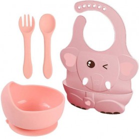 Набір 2Life тарілка та прибори Y12 і слинявчик 4D Слонік Рожевий (v-11929) (1248077)