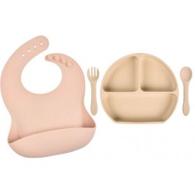 Набір силіконова тарілка слинявчик ложка вилка 2Life Y15 4 шт Бежевий (vol-9906) (1252309)
