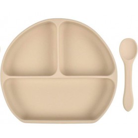Набір силіконова трисекційна тарілка ложка 2Life Y24 2 шт Бежевий (vol-10000) (1250670)