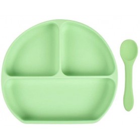 Набір силіконова трисекційна тарілка ложка 2Life Y3 2 шт Зелений (vol-9993) (1250668)