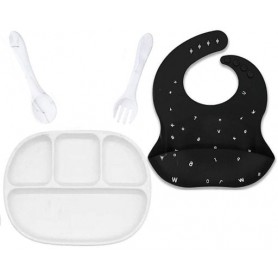 Набір посуд 2Life D1 прилади Y1 та слинявчик Чорний/Білий (v-11778) (1248026)