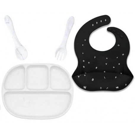 Набір посуд 2Life D1 прилади Y1 та слинявчик Чорний/Білий (v-11778) (1248026)