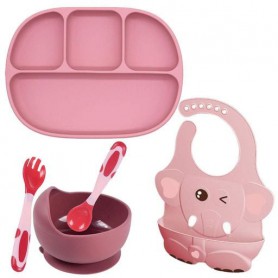 Набір силіконового посуду 2Life тарілка D5 слинявчик Слонік термочутливі прилади та супниця Y16 vol-10358 (1250740)