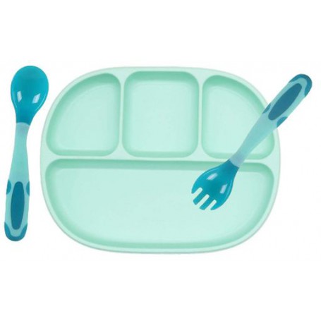 Чотирьох-секційна силіконова тарілка та термочутлива ложка-вилка 2Life 700 мл Зелений (vol-10242) (1250719)