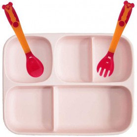 Силіконова п'ятисекційна тарілка та ложка вилка змінює форму 2Life А2 3 предмети Рожевий (vol-10745) (1251013)